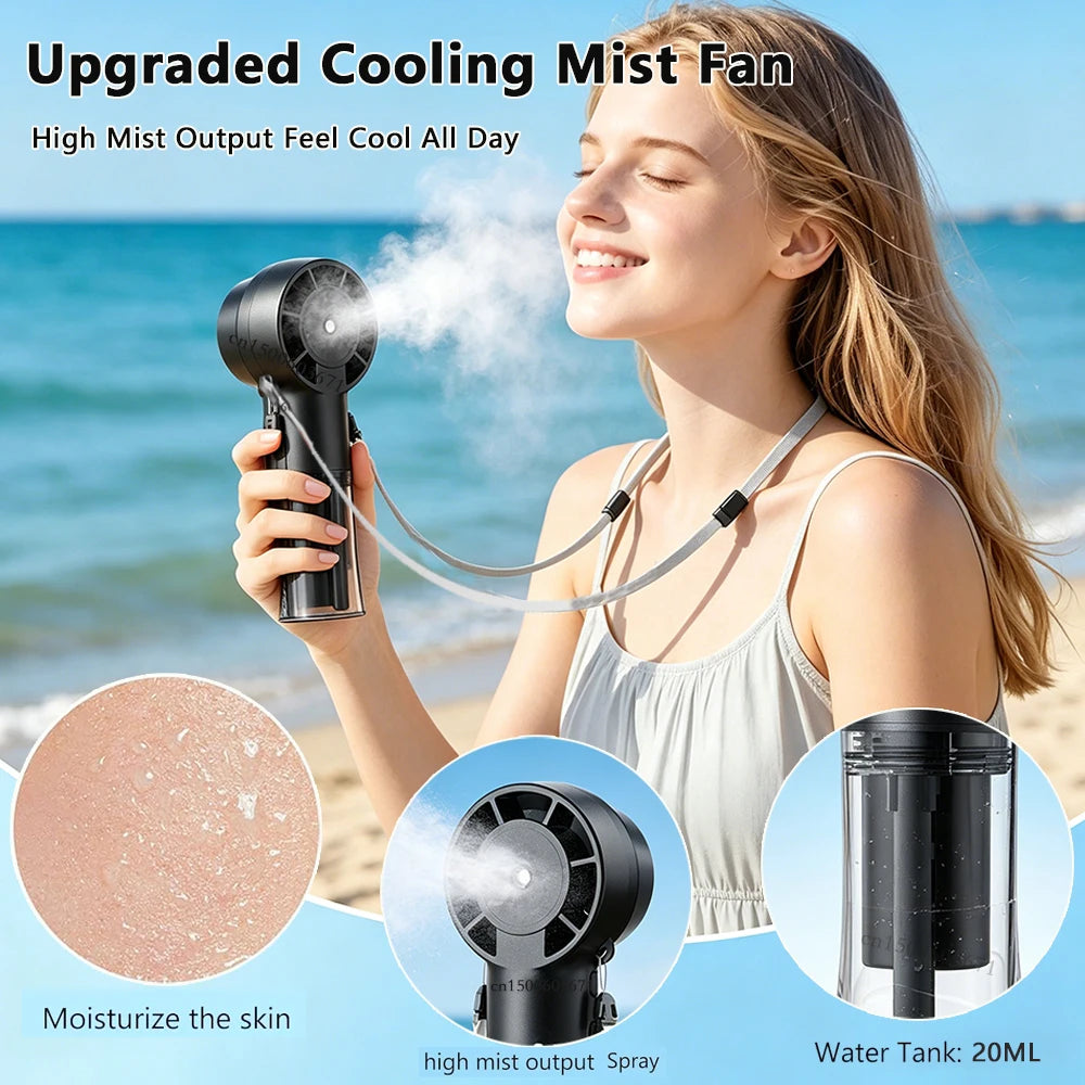 Portable Water Mist Fan Humidifier Fan Rechargeable 4 Wind Speed Hanging Neck Fan Handheld Water Spray Fan for Outdoor Travel