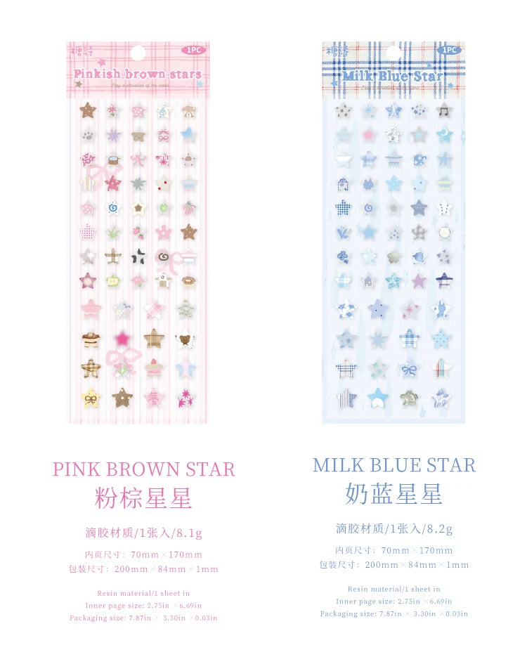 4 Designs Candy Star Series Lovely Five Point Star Theme Resin Stickers for Scrapbooking DIY Frame Collage Decoration