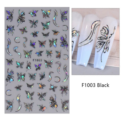Black and White Love Flowers Line Art 3D Stickers Nail Decals Nail Art Accessories Butterfly Rose Nail Stickers Nail Sliders