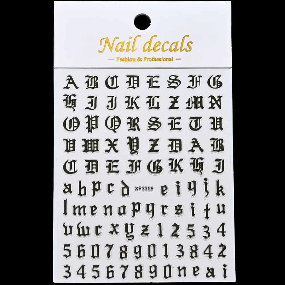 3D Glittery Gothic Letter Design Nail Art Stickers Uppercase Alphabet Letters Artistic Designs DIY Nail Art Decals Decoration #1