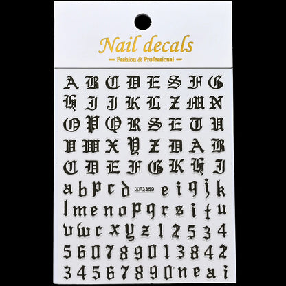 3D Glittery Gothic Letter Design Nail Art Stickers Uppercase Alphabet Letters Artistic Designs DIY Nail Art Decals Decoration #1