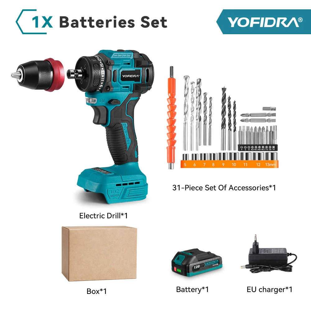 YOFIDRA 2 In 1 Brushless Electric Screwdriver Handheld Hexagonal Drill Screw Driver Home Power Tool Set For Makita Battery Pin