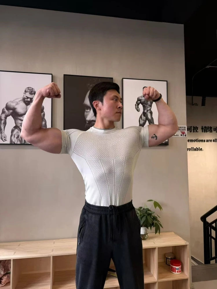 Men's Nylon 5.0 Muscle Compression Top Quick Dry Breathable High Elastic for Fitness Running Basketball Gym Training Summer