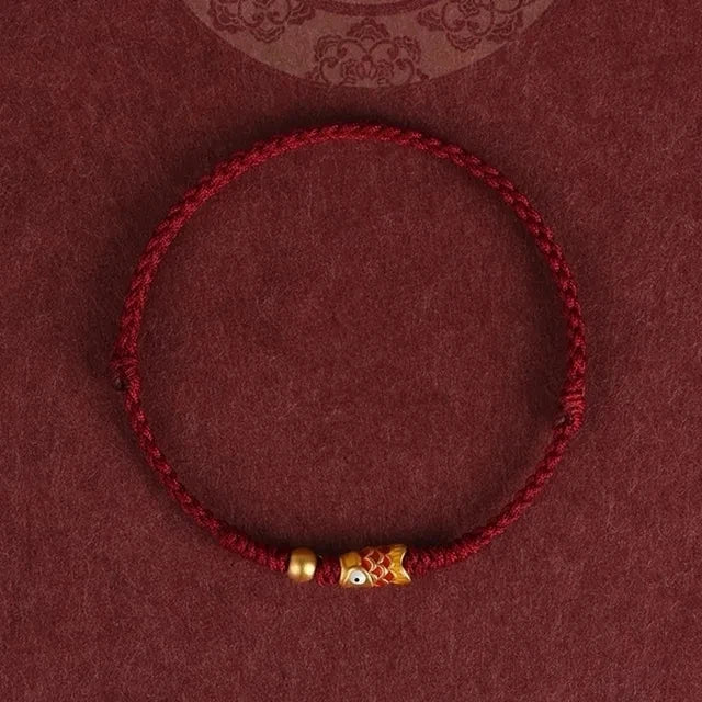 Hand Braided Red Rope Bracelet Copper Lucky Bead Hand Rope Couple Bracelet Simple Buckle Ethnic Original Female Accessory