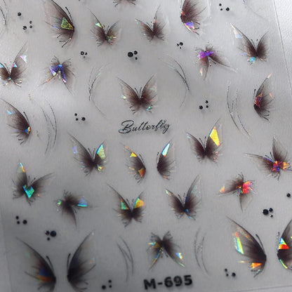 Shiny Jelly Butterfly Charming Golden Gradient Bowknot 5D Self Adhesive Nail Art Sticker Flower Petal Rhinestone Manicure Decals