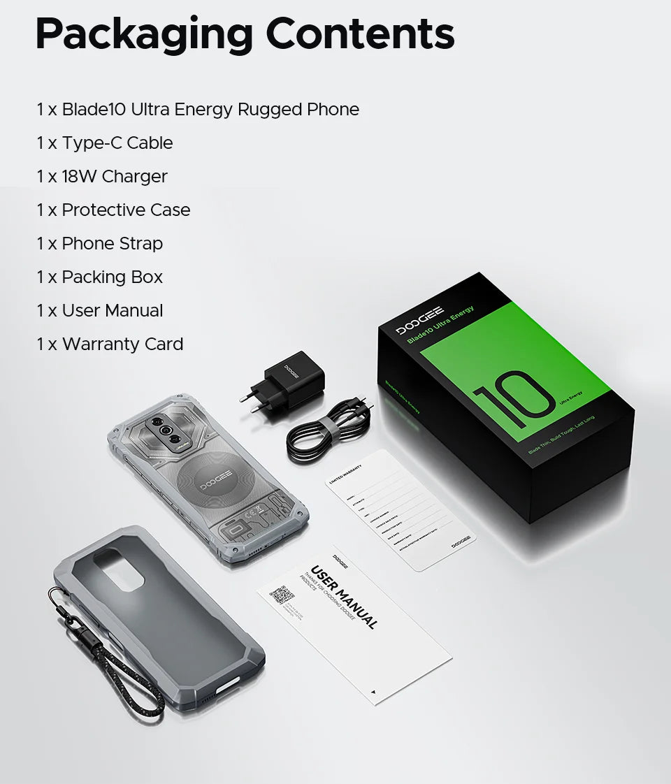 DOOGEE Blade10 Ultra Energy Rugged Phone Gemini AI 10.7mm Ultra-thin 6150mAh Battery Android 15 Widevine L1 Smartphone NFC