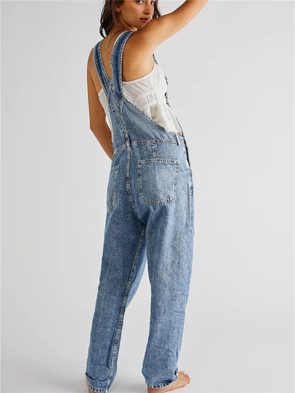 Fashion Jeans Overalls for Women Loose Fit Classic Bib Casual Jean Stretchy Denim Overall Jumpsuit Tapered Leg Jean Pants