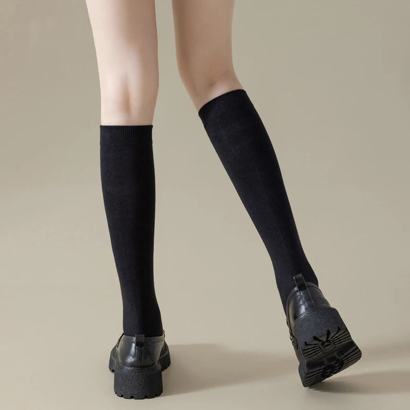 Women Long Socks Ladies Fashion Below Knee High JK Socks Solid Colors Cotton Black Gray White Socks Japanese Trendy Korean Style