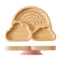 Baby Wooden Tableware Set Wooden Handle Fork Spoon Could Bamboo Wooden Plate Bowl Silicone Suction for Children Feeding Supplies