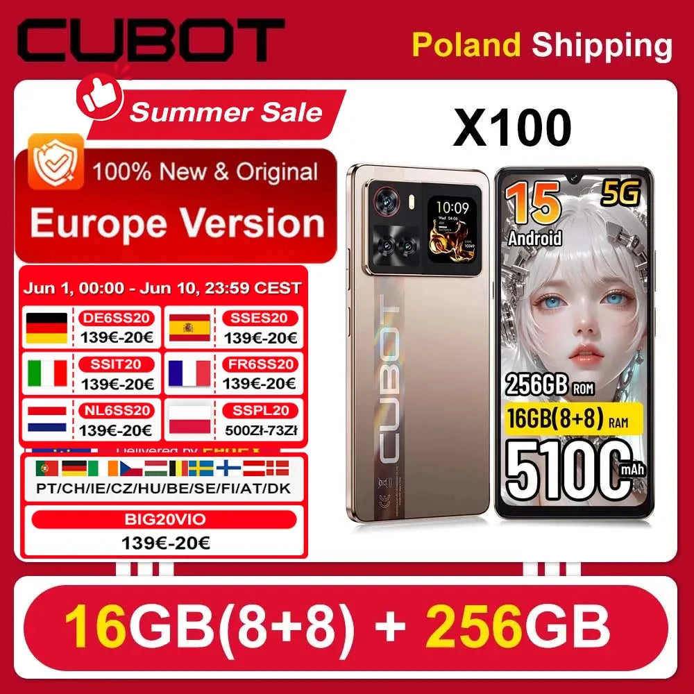 [Shipping From Poland] Cubot X100 Android 15 5100mAh 33W NFC 5G Smartphone 6.88" 16GB(8+8) RAM 256GB ROM 64MP Mobile Phone