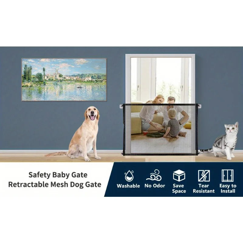 Retractable Baby Fence Barrier Foldable Baby Safety Gate With 4 Hooks Nylon Mesh Portable Protection Door Pet Isolation Net