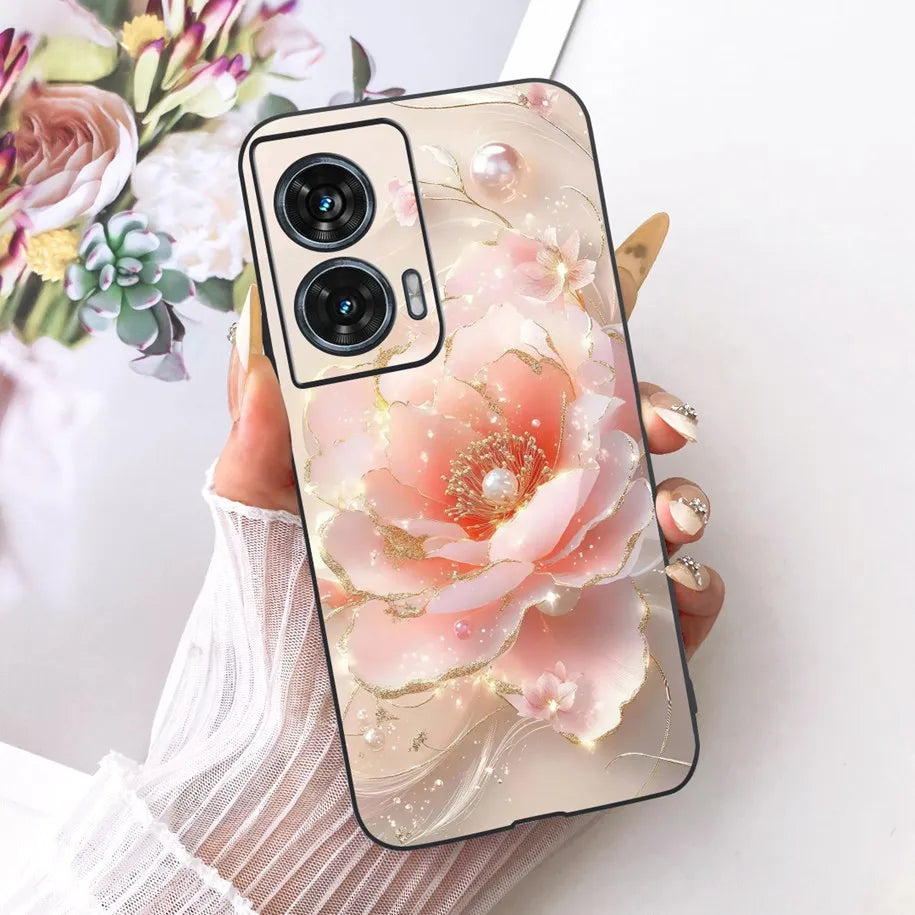Case For Motorola Edge 50 Fusion Cover XT2429-1 Popular Flower Soft Black Silicone Phone Cases For Motorola G96 5G MotoG96 Funda