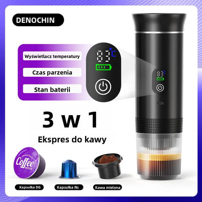 DENOKIN Portable Espresso Coffee Machine With Digital Display 3-in-1 Capsule Coffee Maker for Car & Home Camping Coffee Maker