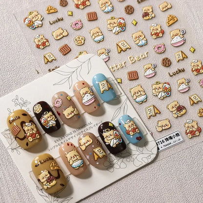 Collage Text English Letter Musical Note Star Graffiti Colorful 5D Love Heart Bowknot Nail Art Sticker Adhesive Manicure Decals