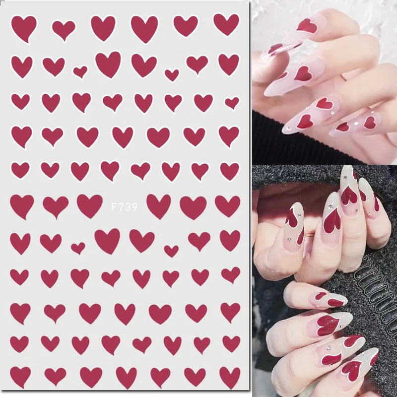 3d Nail Art Stickers Red Black White Love Hearts Stars Clouds French Full Tips Adhesive Nail Decals Slider For Manicure