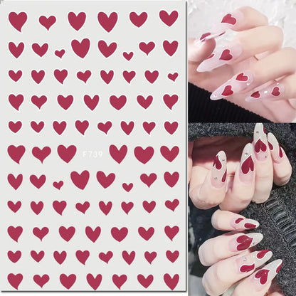 3d Nail Art Stickers Red Black White Love Hearts Stars Clouds French Full Tips Adhesive Nail Decals Slider For Manicure