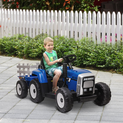 Children's Electric Car with Trailer, Remote Control, Child Control or Remote Control, Headlight, 3-6 Km/H, Size 136.5X50X52.5Cm, Load Capacity 30 Kg, Blue