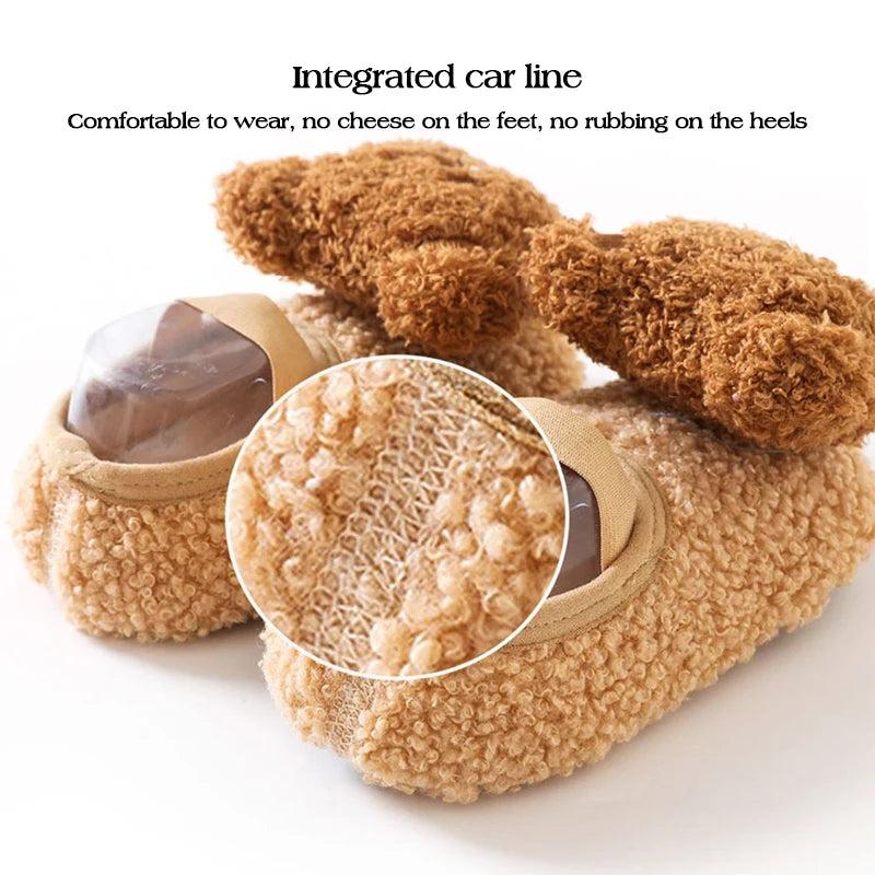 Winter Infant Floor Socks Soft Bottom Anti-slip Newborn Learning Walking Shoes Cute Cartoon Bear Baby Boat Sock Kids Footwear