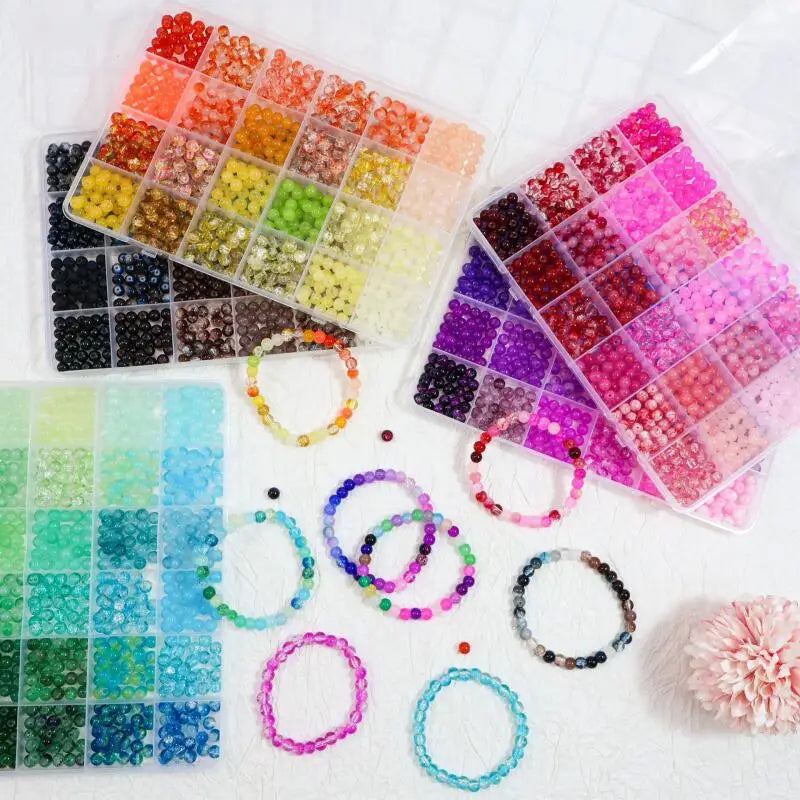 Glass Beads 24Colors 6mm Bracelet Making Kit Jewelry Supplies Tool DIY Handmade Crystal Glass Beads Elastic String Charm Spacers