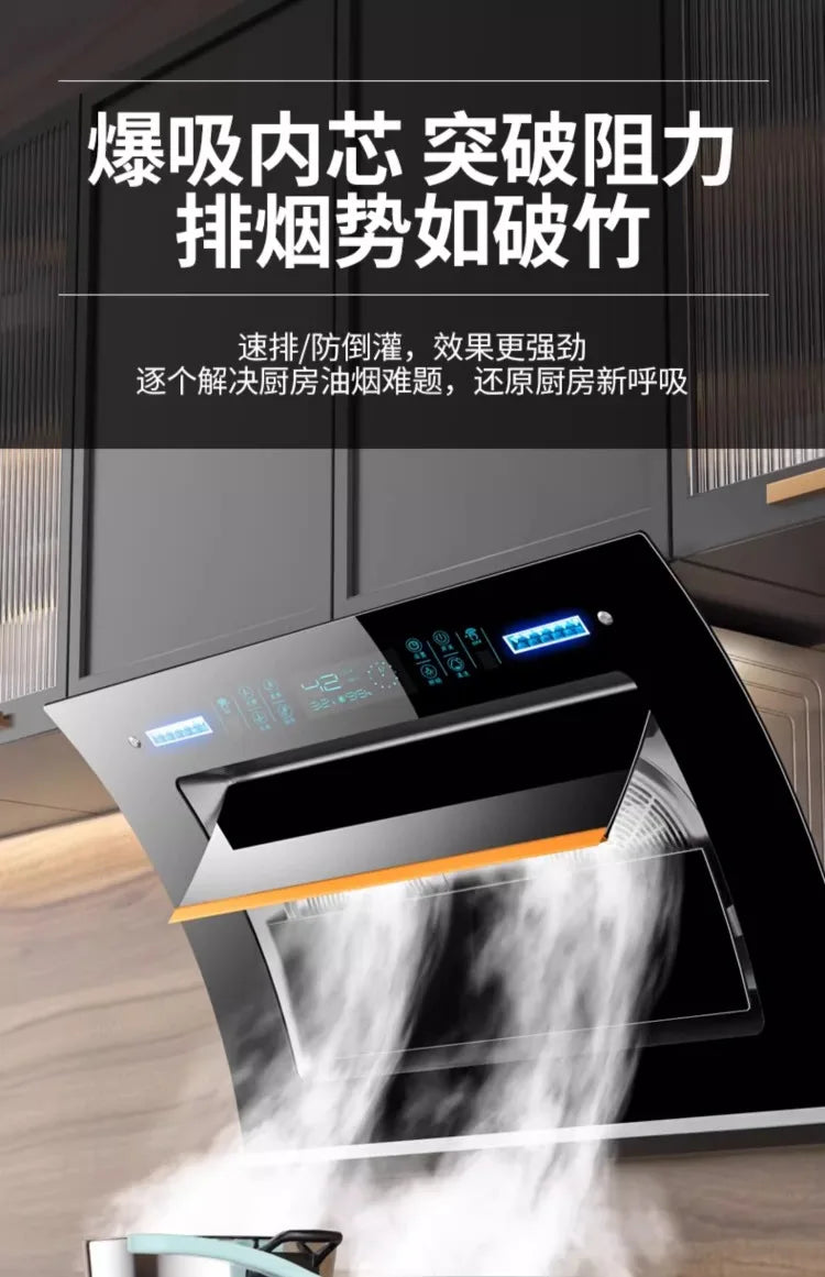 220V Haotaitai Double Motor Range Hood Kitchen Strong Suction Auto Clean Side Suction BBL