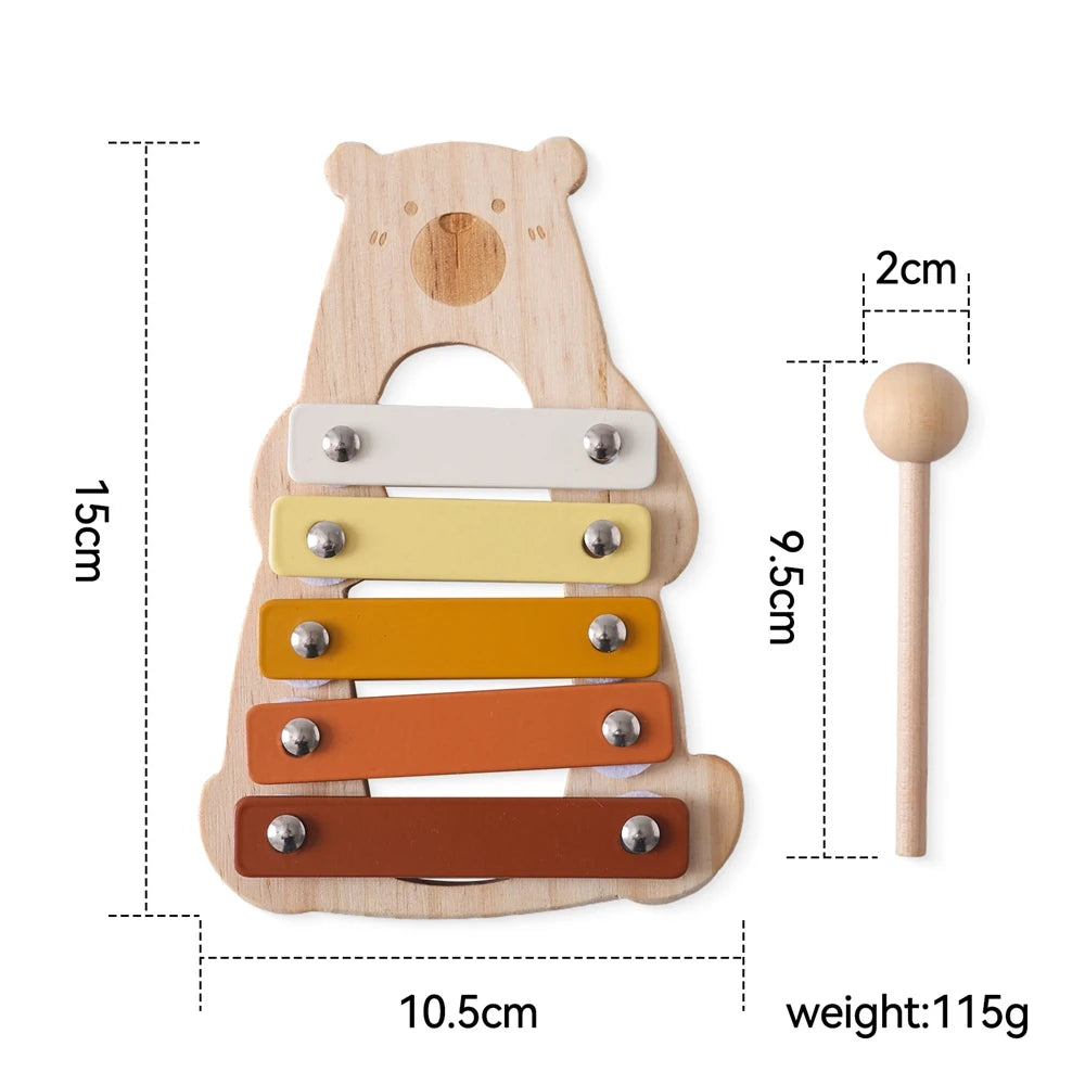 Children's Montessori Toys Baby Sensory Sound Stimulation Toy Baby's Musical Instrument Wooden Cartoon Animal Xylophone Toy Gift