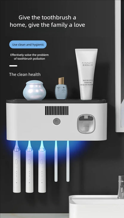 Household 3 in 1 UV Light Electric Toothbrush Sanitizer Wall Mounted Toothbrush Holder With Toothpaste Dispenser Combination