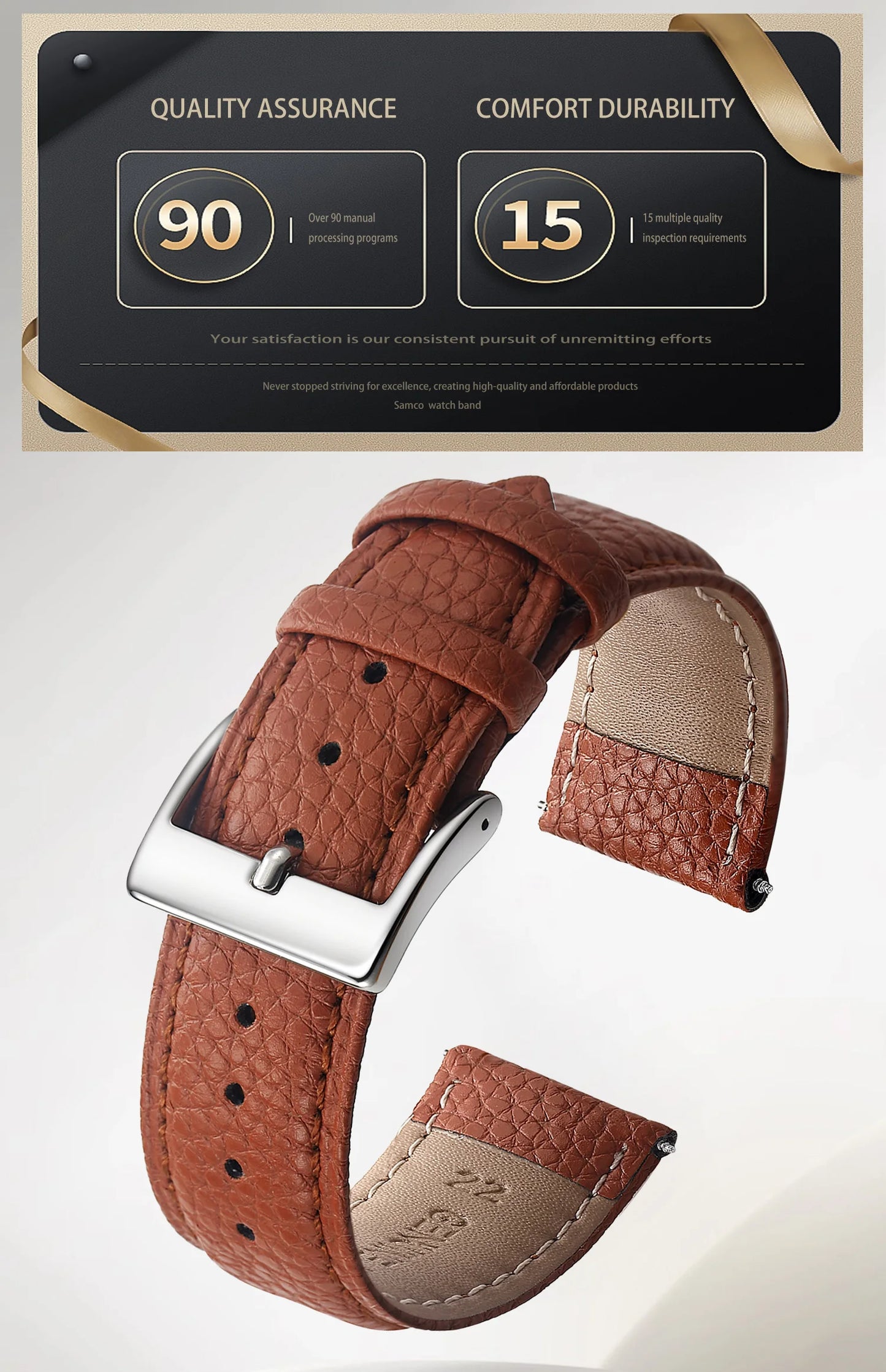 SAMCO Genuine Leather Watch Band 12/14/16/18/19/20/21/22/24 mm Watch Strap for Man Women High-quality Wrist Watchband + Tool