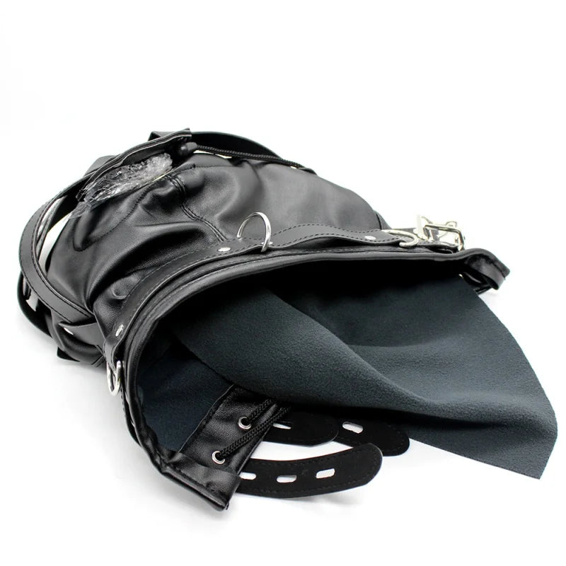 BDSM PU Leather Sexy Hood Masks Costumes Adults Cosplay Party Face Mask Metal Buckle Blindfold Hood Punk Role Play Accessories