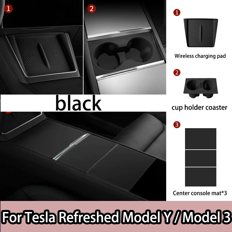 For Tesla Model Y/YL/3 Highland Center Console Wireless Charging Silicone Pad Cup Holder Mat Anti-slip black style accessories