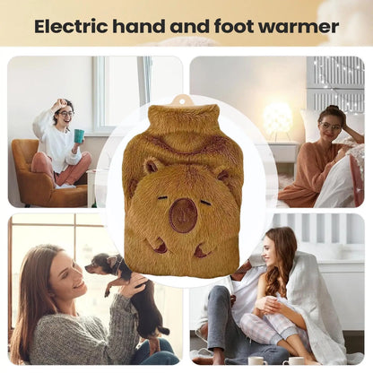 2025 Capybara Shape Hot Water Bottle 1000ml Capacity Long-Lasting Heat Retention For Neck Back Shoulder, Home Travel Camping Use