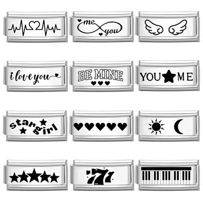 Laser Engraving Piano Heart Star Wings NO.7 Lips Italian Charm Links Fit 9mm Bracelet Stainless Steel Men Women DIY Making Gifts
