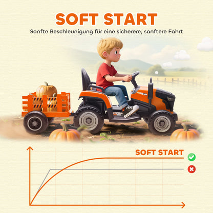 Electric tractor for children, ride-on tractor with remote control, soft start, for children aged 3 to 8, Orange