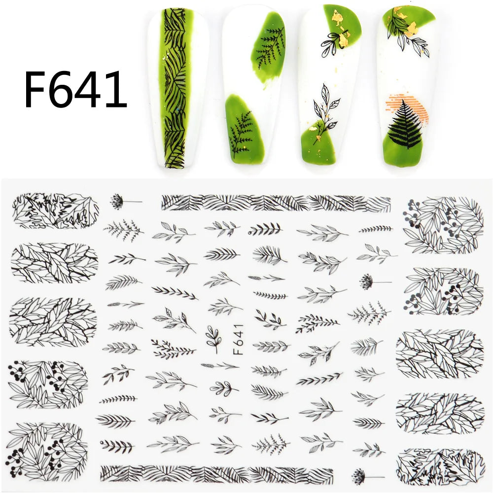 Black and White Love Flowers Line Art 3D Stickers Nail Decals Nail Art Accessories Butterfly Rose Nail Stickers Nail Sliders
