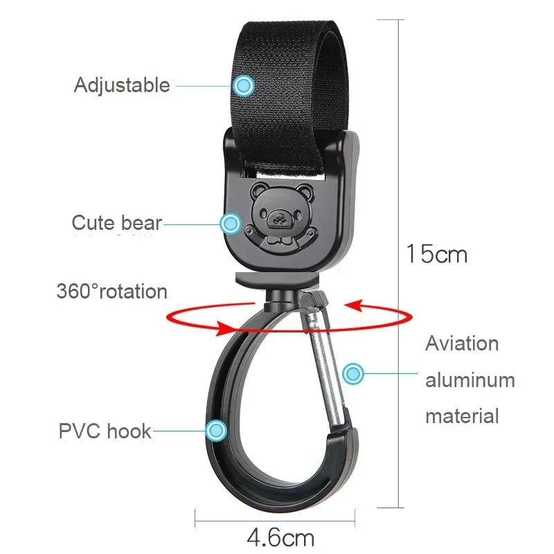 Universal Outdoor Stroller Accessories Baby Pram Hooks Rotate Hanging Bag 360 Degree Cart Organizer Storage Bag Hanger