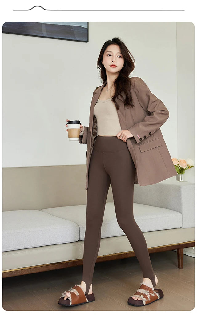 BIVIGAOS Spring Autumn Brushed Foot Tights Sharkskin Leggings Women's High Waist Elastic Tight-Fit Sexy Sports Yoga Leggings