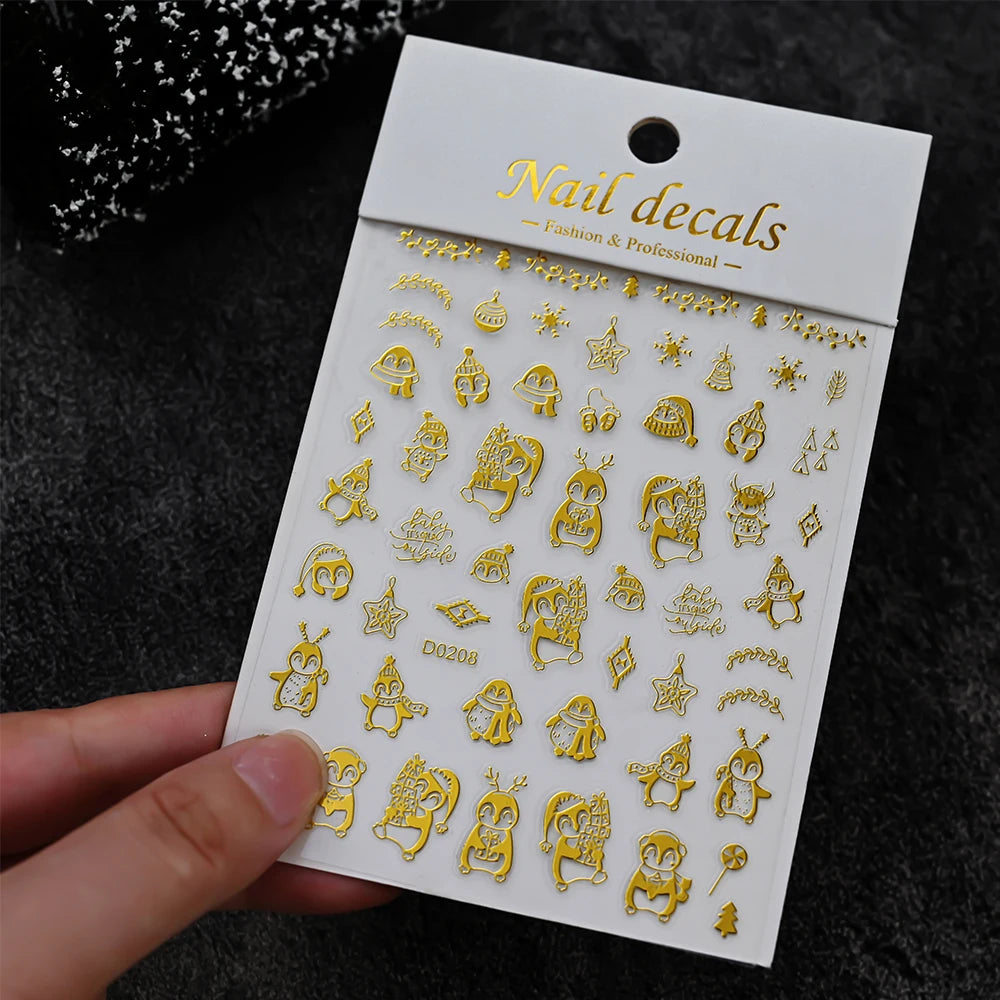 Winter Christmas Atmosphere Nail Stickers Snowman Snowflake Wapiti Self-adhesive High Quality Cute Nail Stickers Nail Art Deco