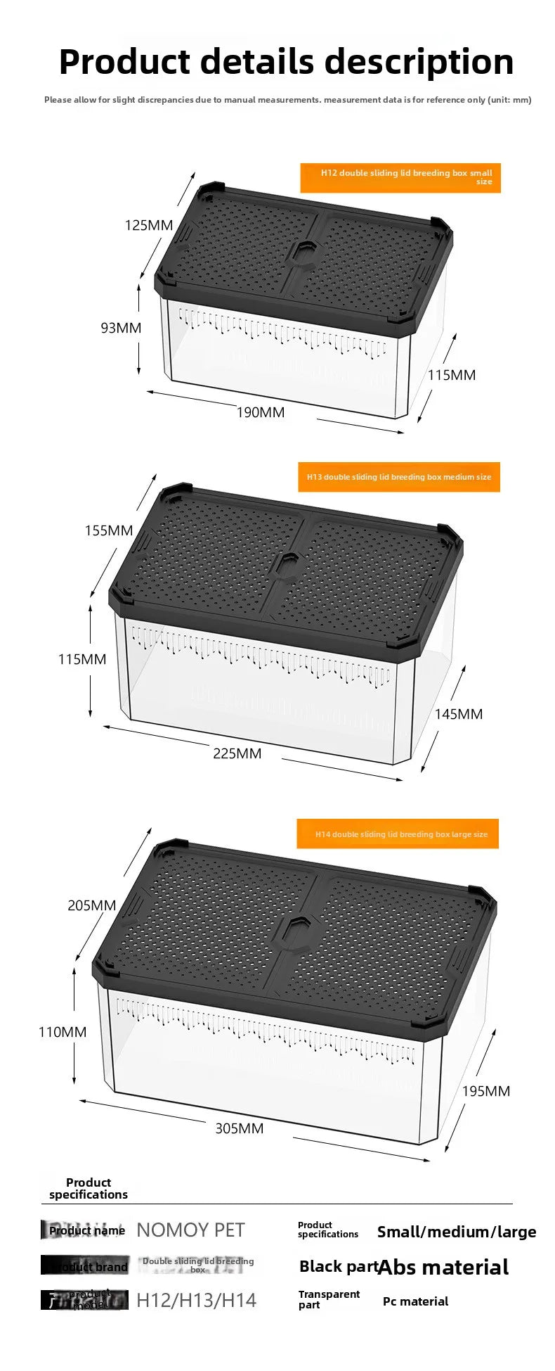 NOMOY Magnetic Sliding Lid Reptile Enclosure - Dual Opening Critter Cage for Crested Geckos, Frogs, Lizards, Snakes & Silkworms