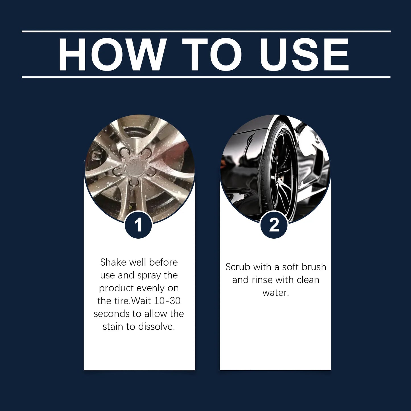 Car tire cleaner, tire care; removes brake dust and road grime; protects the tire surface; long-term care