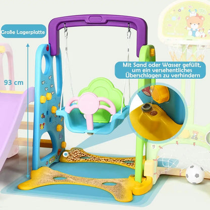 6-in-1 Children's Slide with Swing,Slide with Basketball Hoop&Football Goal&Throwing Game&Desk Top,for Children from 3 Years