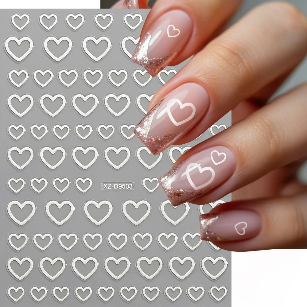 8pcs/set Mini Red Heart Valentines Nail Stickers Irregular Love Stripe Gold/Silver Nail Decals Sliders Laser Shiny Manicure Acce
