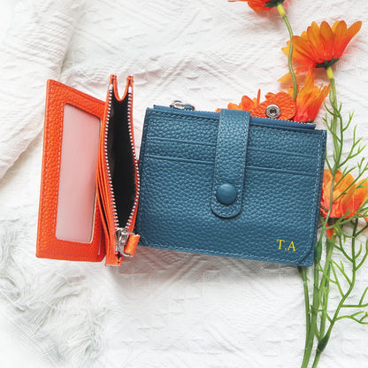 Custom Company Logo Cowhide Card Holder Woman Man Fashion Slim Mini Card Bag Genuine Leather Engrave Name Luxury Casual Purse