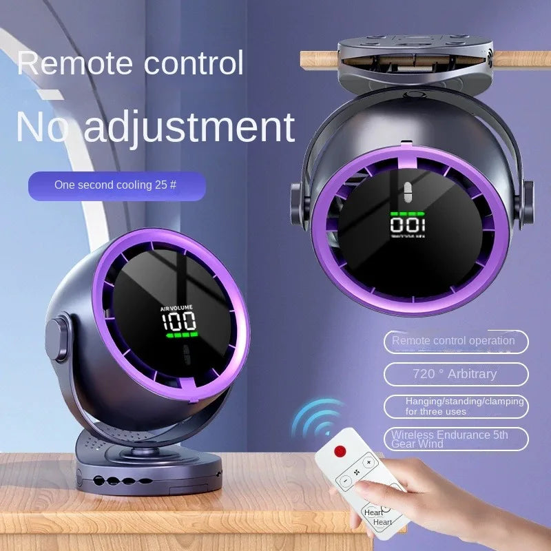Mini Digital Display Fan Desktop Remote Control 720°Rotation Type-C Rechargeable Electric Fans Portable Wall Hanging With Clip