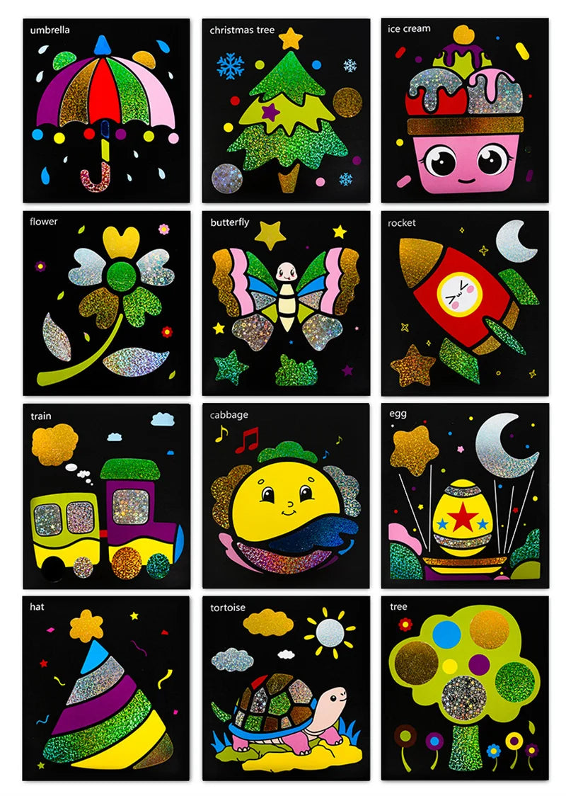 12Pcs DIY Cartoon Magic Transfer Painting Crafts for Kid Crafts Creative Drawing Educational Learning Art School Supplies