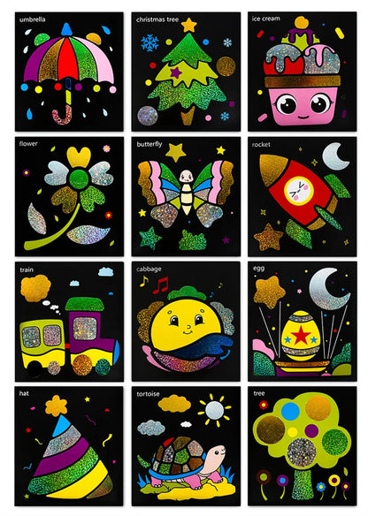 12Pcs DIY Cartoon Magic Transfer Painting Crafts for Kid Crafts Creative Drawing Educational Learning Art School Supplies
