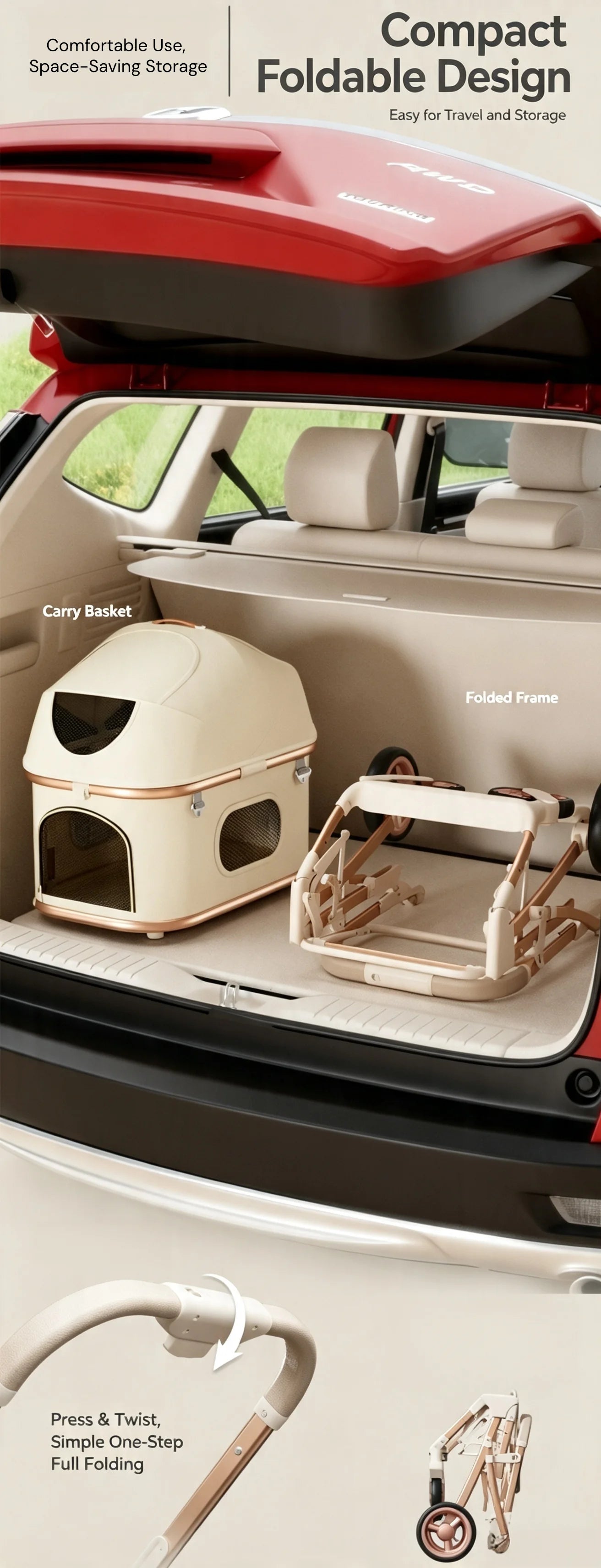 Aluminum Alloy Lightweight Pet Stroller Detachable Carrier One-Click Fold Shock Absorb Dog Cat Outdoor Travel Cart Wholesale