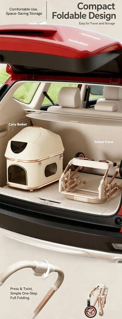Aluminum Alloy Lightweight Pet Stroller Detachable Carrier One-Click Fold Shock Absorb Dog Cat Outdoor Travel Cart Wholesale