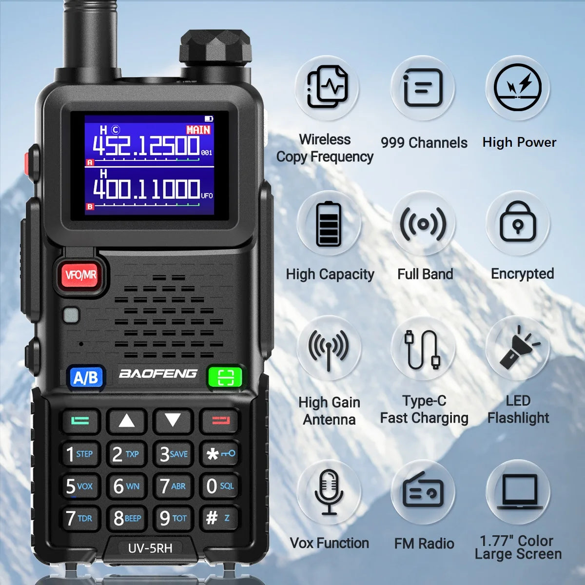 Baofeng UV 5RH 10W Air Band Walkie Talkie Long Range Wirless Copy Frequency Type-C Baofeng UV 5R MINI UV 21 PRO 2 Way Ham Radio