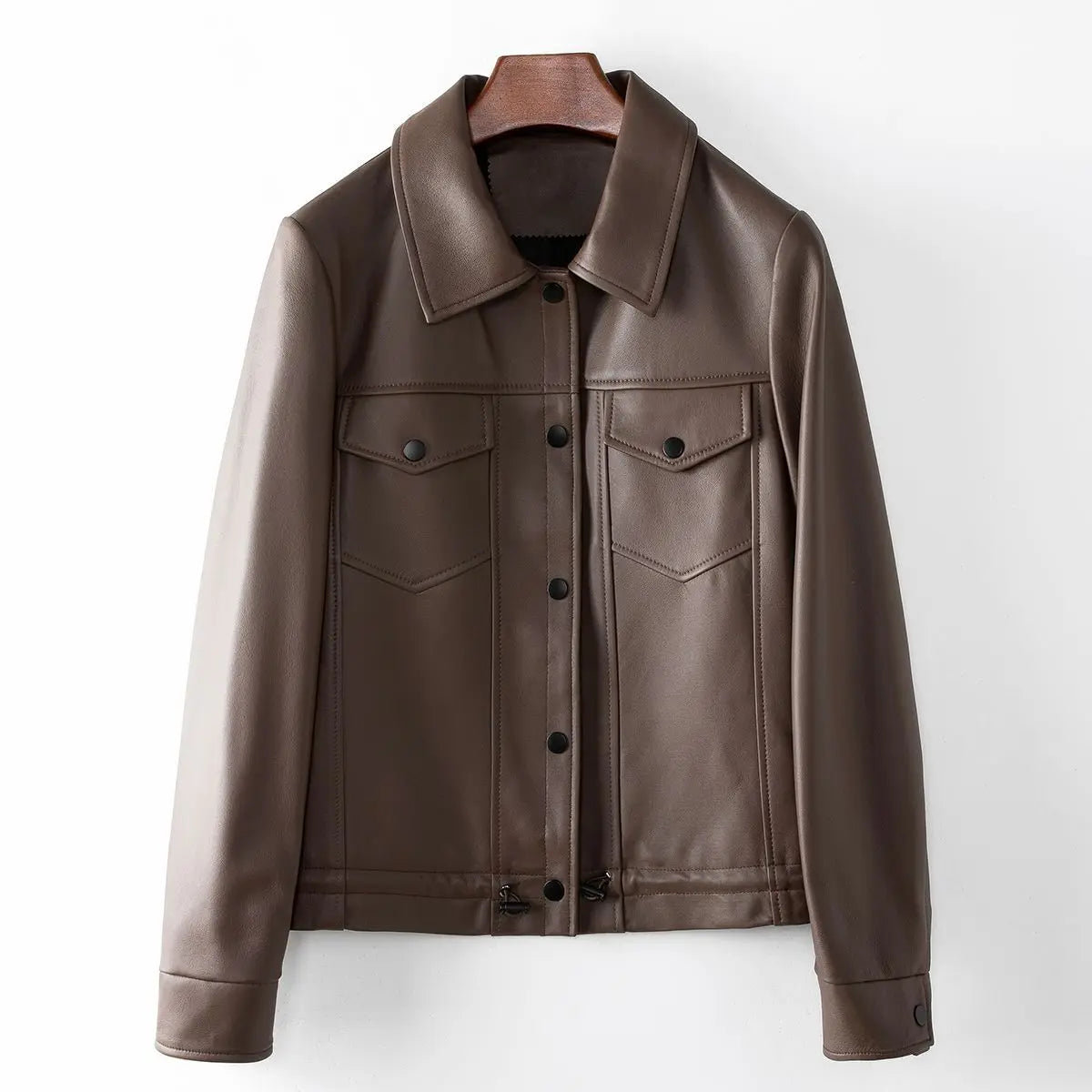 Leather coat Women 2024 autumn new Korean version of the trend washed leather motorcycle jacket slimming leather jacket