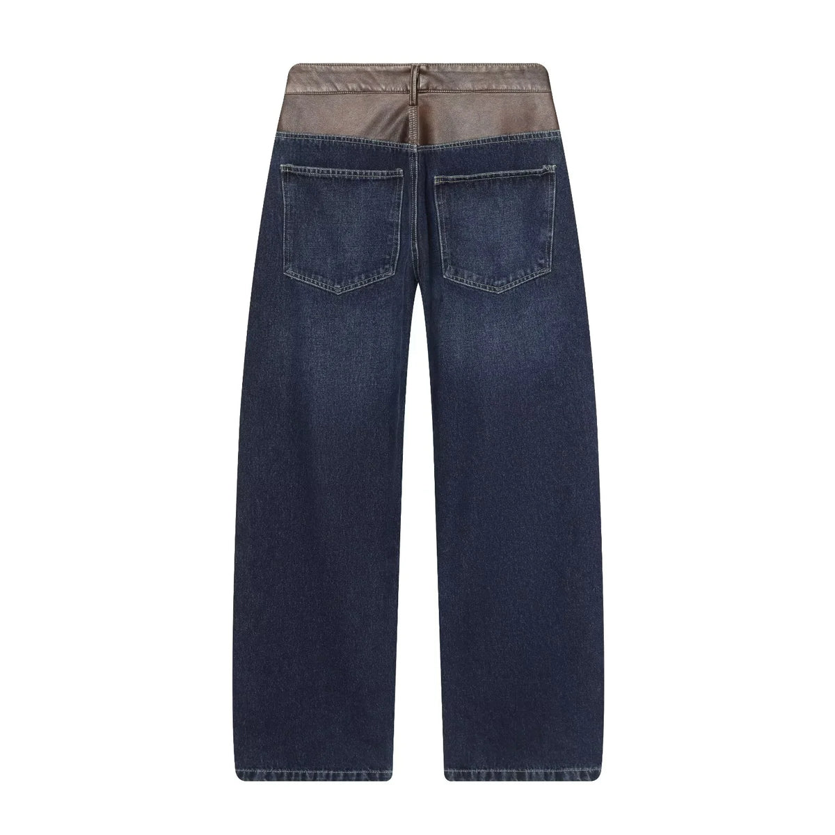 Female Vintage Leather Pocket Jeans Women Blue Zipper Straight Loose Trousers Lady New Fashion Daily Casual Spring Pants 2026