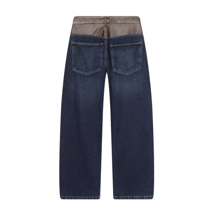 Female Vintage Leather Pocket Jeans Women Blue Zipper Straight Loose Trousers Lady New Fashion Daily Casual Spring Pants 2026